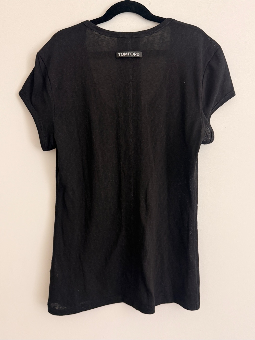 Tom Ford Black Linen Short Sleeve V-Neck Tee - Picture 2 of 4